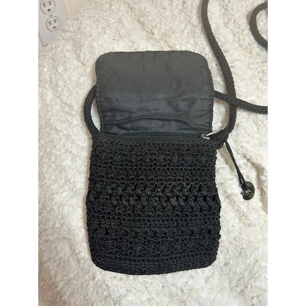 The Sak Black‎ Crochet Crossbody Bag Small Shoulder Purse With Tassel